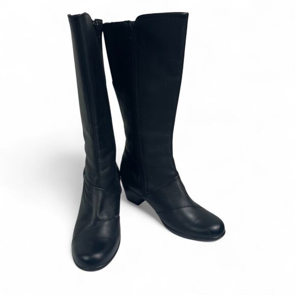 Clarks Boots Womens 9.5M Tall Riding Black Leather Side Zip Knee High Block Heel - Picture 2 of 7